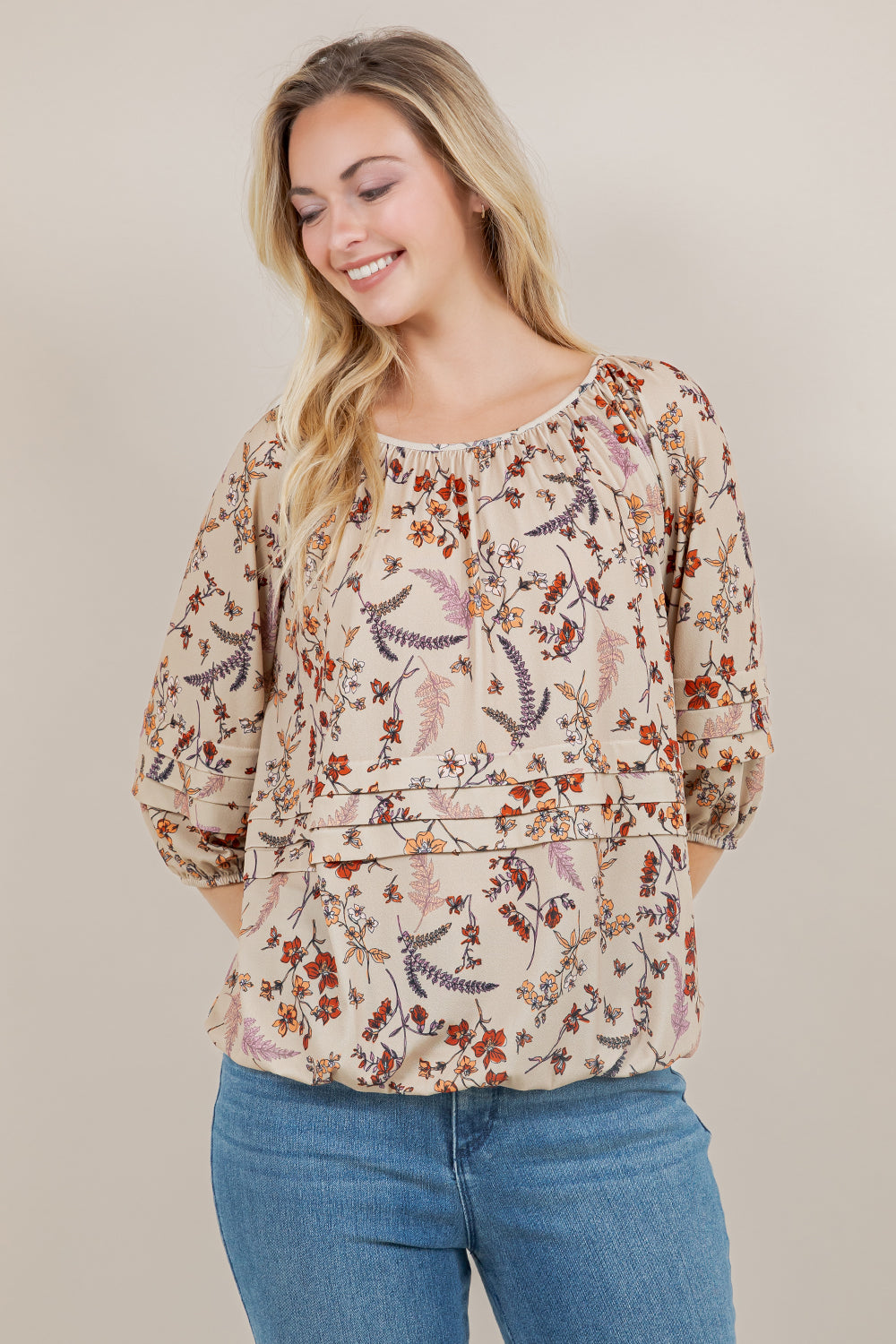ELB/SLV RAGLAN PLEATED PEASANT TOP T12383-5829