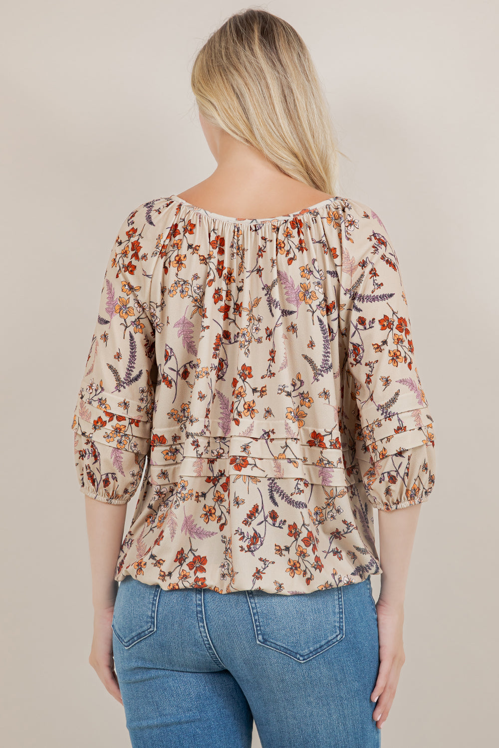 ELB/SLV RAGLAN PLEATED PEASANT TOP T12383-5829