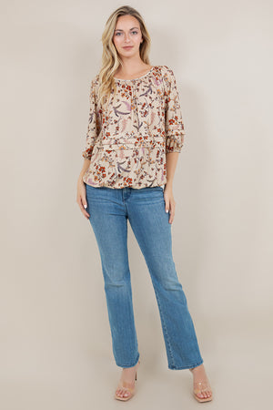 ELB/SLV RAGLAN PLEATED PEASANT TOP T12383-5829