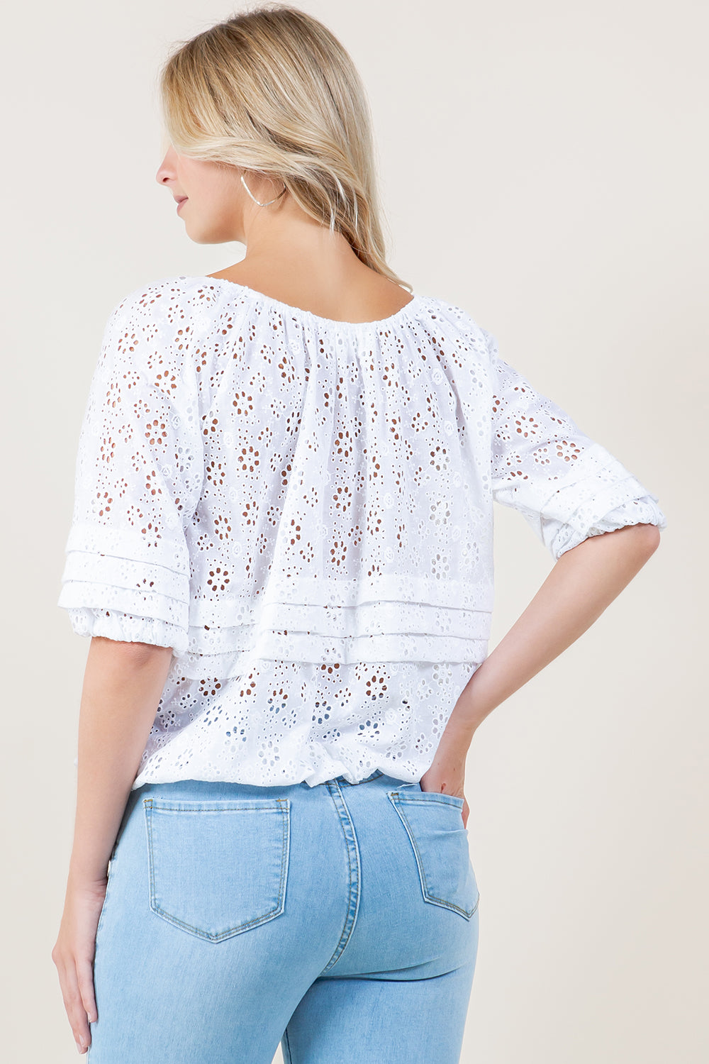 ELBOW SLV LANTERN LAYERED PLEATS BUBBLE TOP - T12383-EYLT