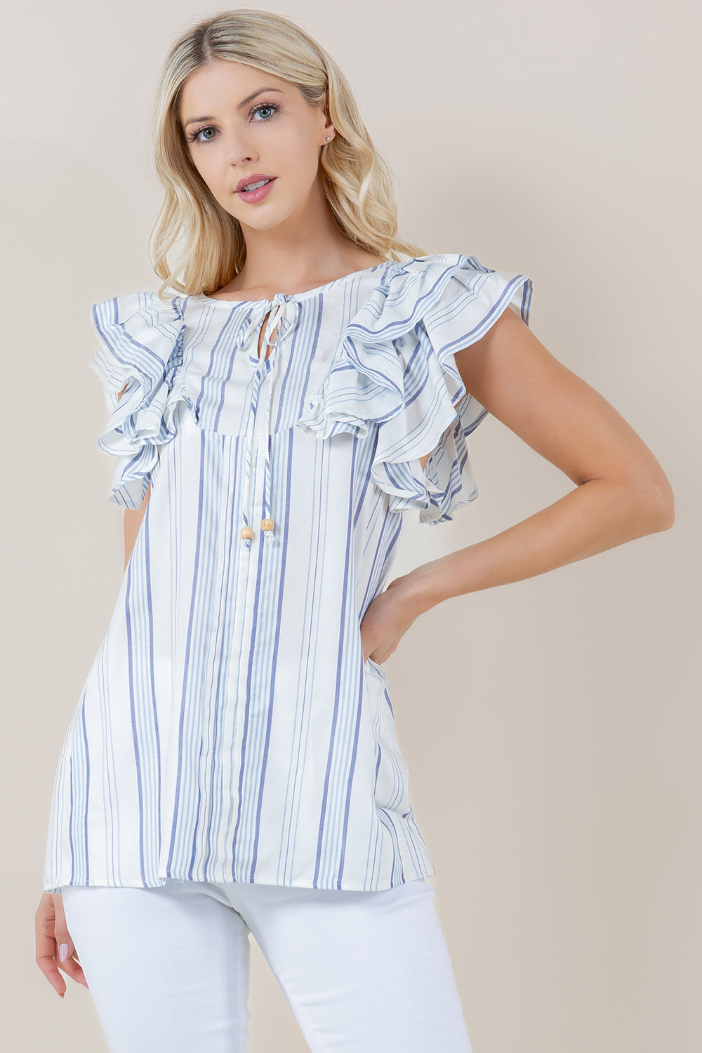 SL RUFFLE PLEATED V NK BIB TOP - T12416-0092