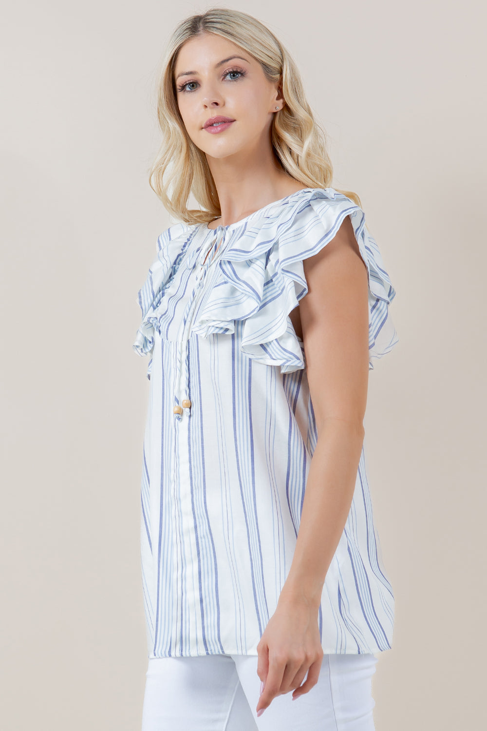 SL RUFFLE PLEATED V NK BIB TOP - T12416-0092