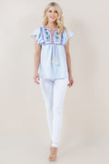 SL RUFFLE EMBROIDERED BIB PATCH TOP - T12417-1212