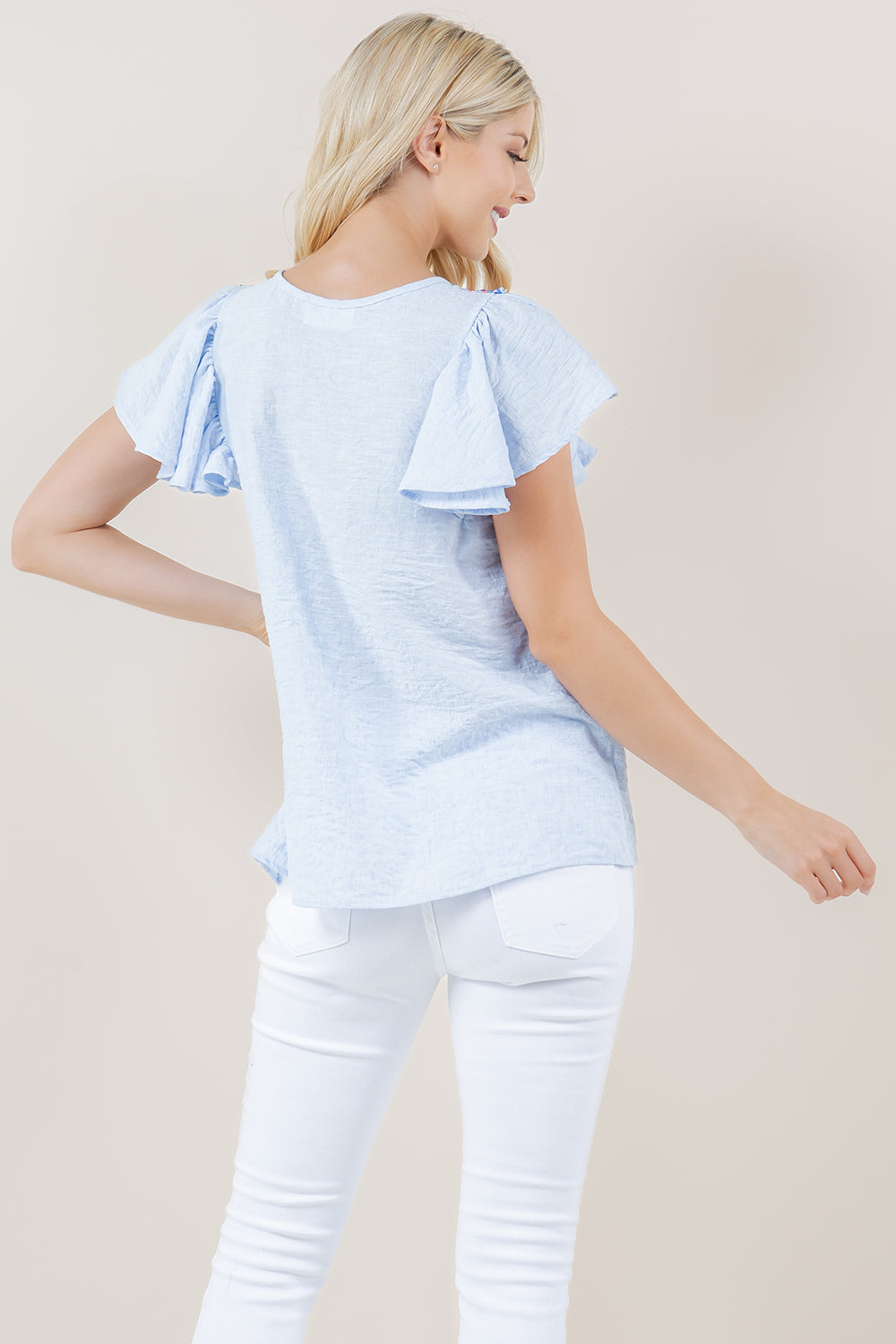 SL RUFFLE EMBROIDERED BIB PATCH TOP - T12417-1212