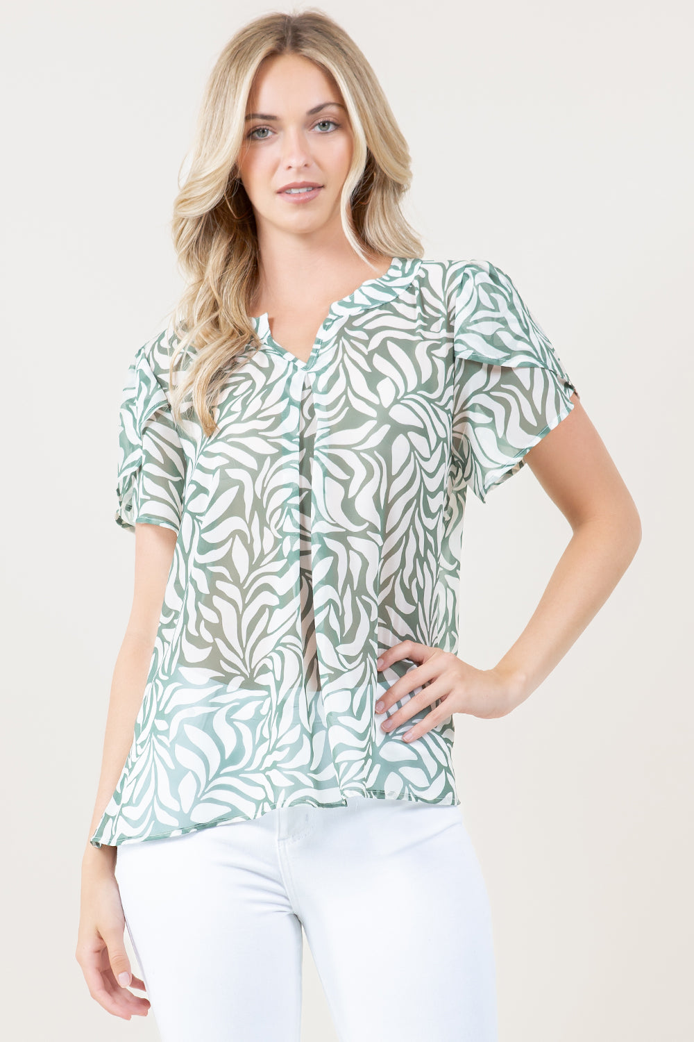 S/SLV TULIP FRONT PLEAT TOP - T12440-1610