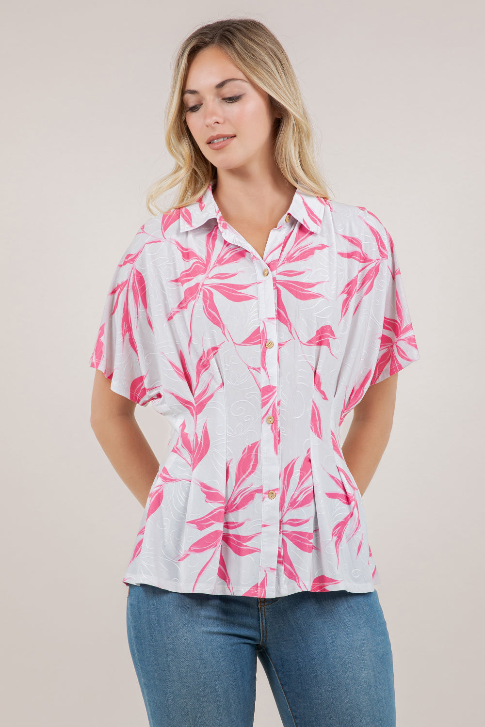 S/SLV DOLMAN BUTTON UP SHIRT T12443-2502004