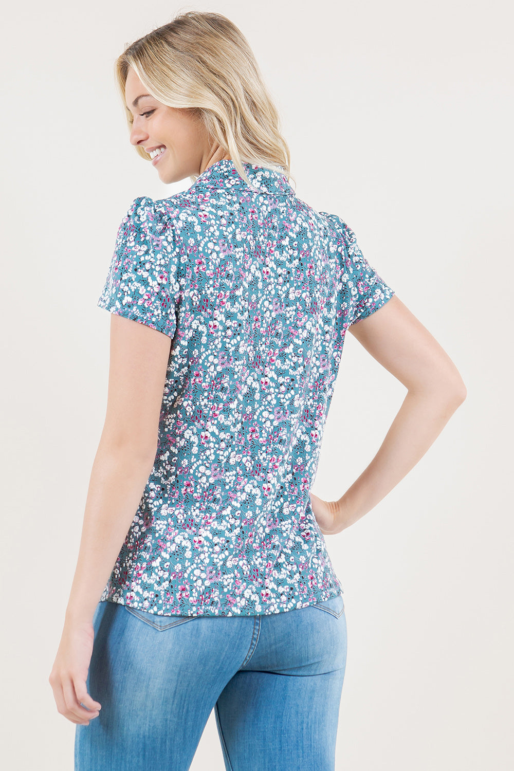 SHORT SLEEVE ROUCHED FRONT SHIRT