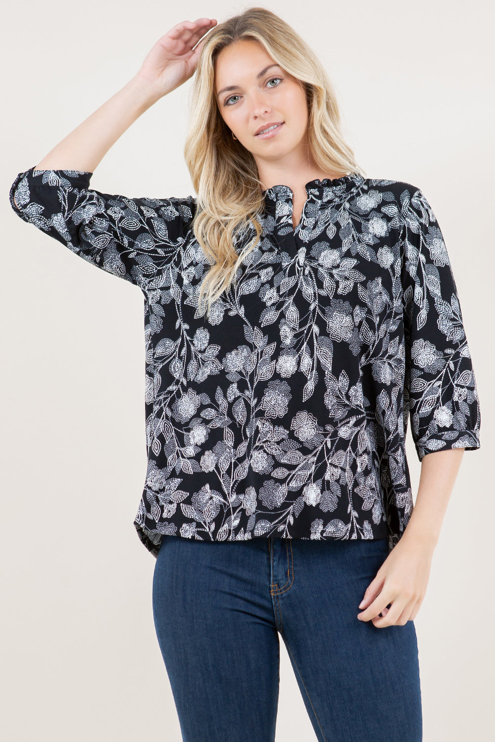 ELBOW SLV RUFFLED EDGE NECK POPOVER / T12458-A48272-1