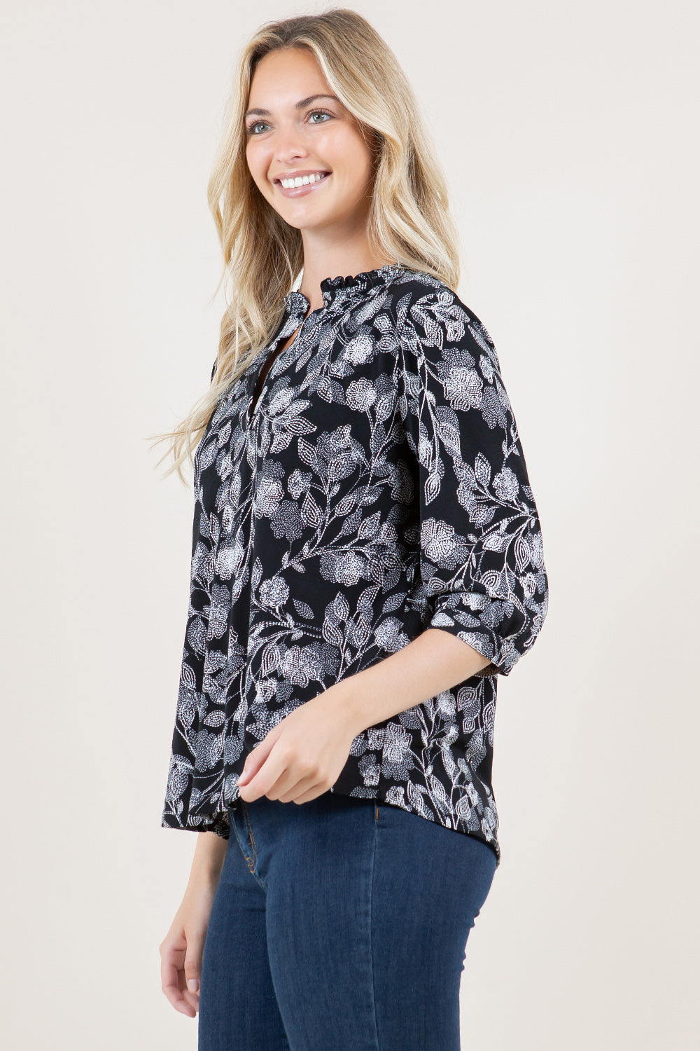 ELBOW SLV RUFFLED EDGE NECK POPOVER / T12458-A48272-1
