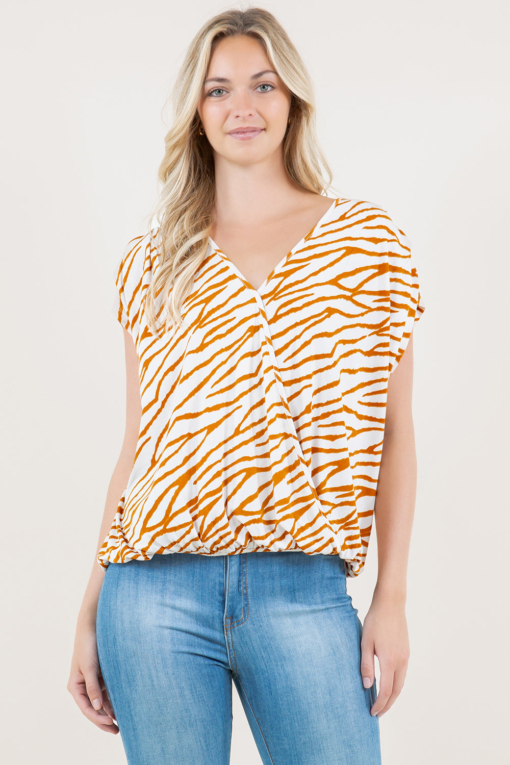 EXT SLEEVE DOLMAN SURPLICE BUBBLE BACK TIE TOP