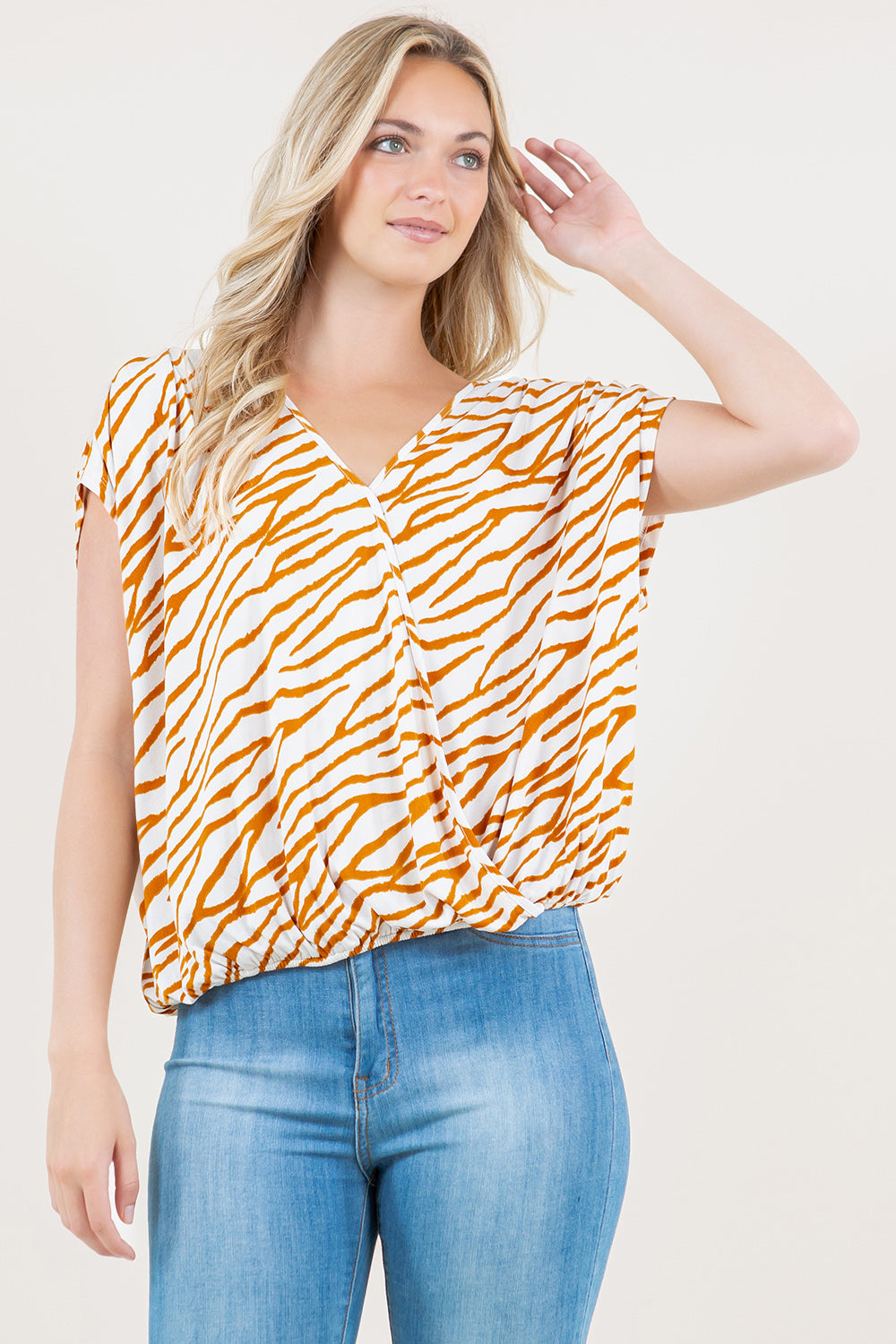 EXT SLEEVE DOLMAN SURPLICE BUBBLE BACK TIE TOP