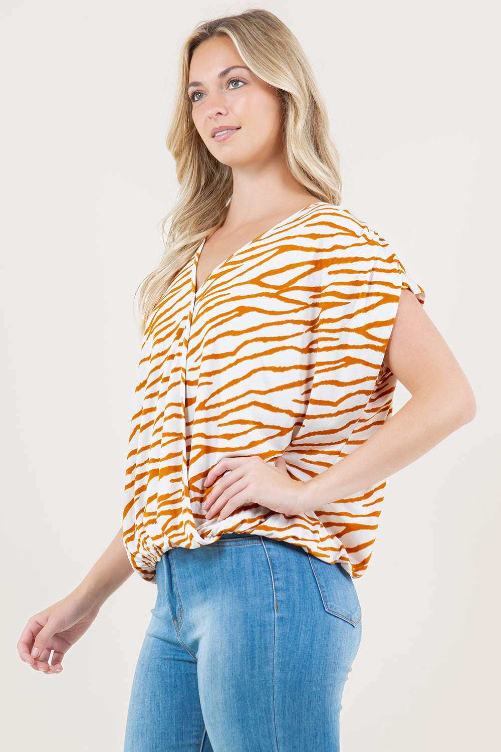 EXT SLEEVE DOLMAN SURPLICE BUBBLE BACK TIE TOP