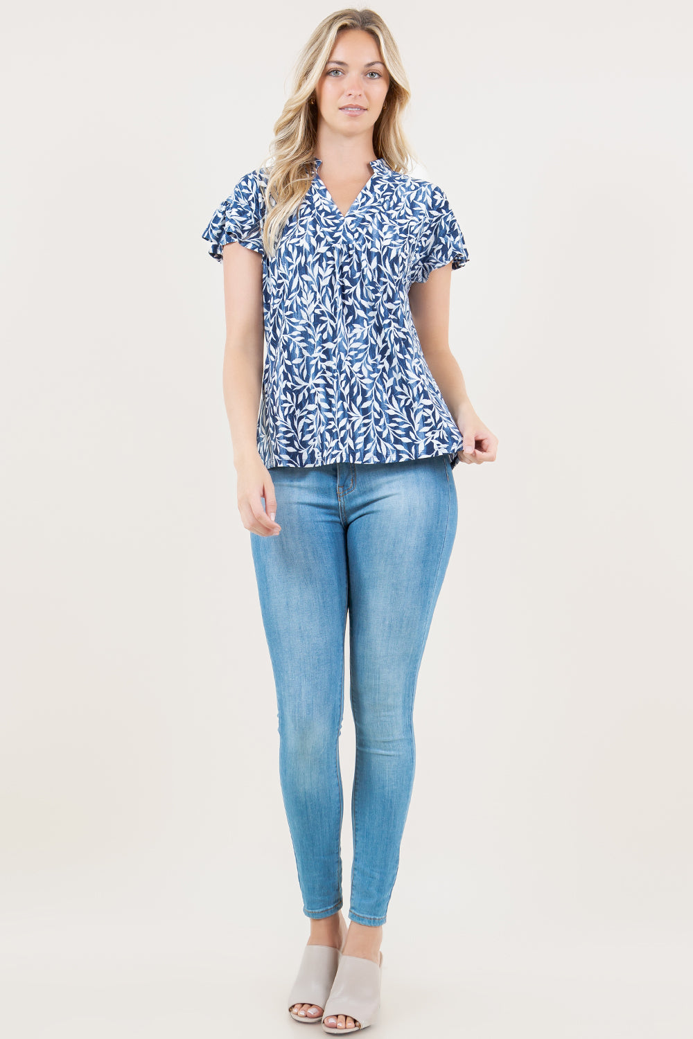 S/SLV STANDING COLLAR RUFFLE SHIRT