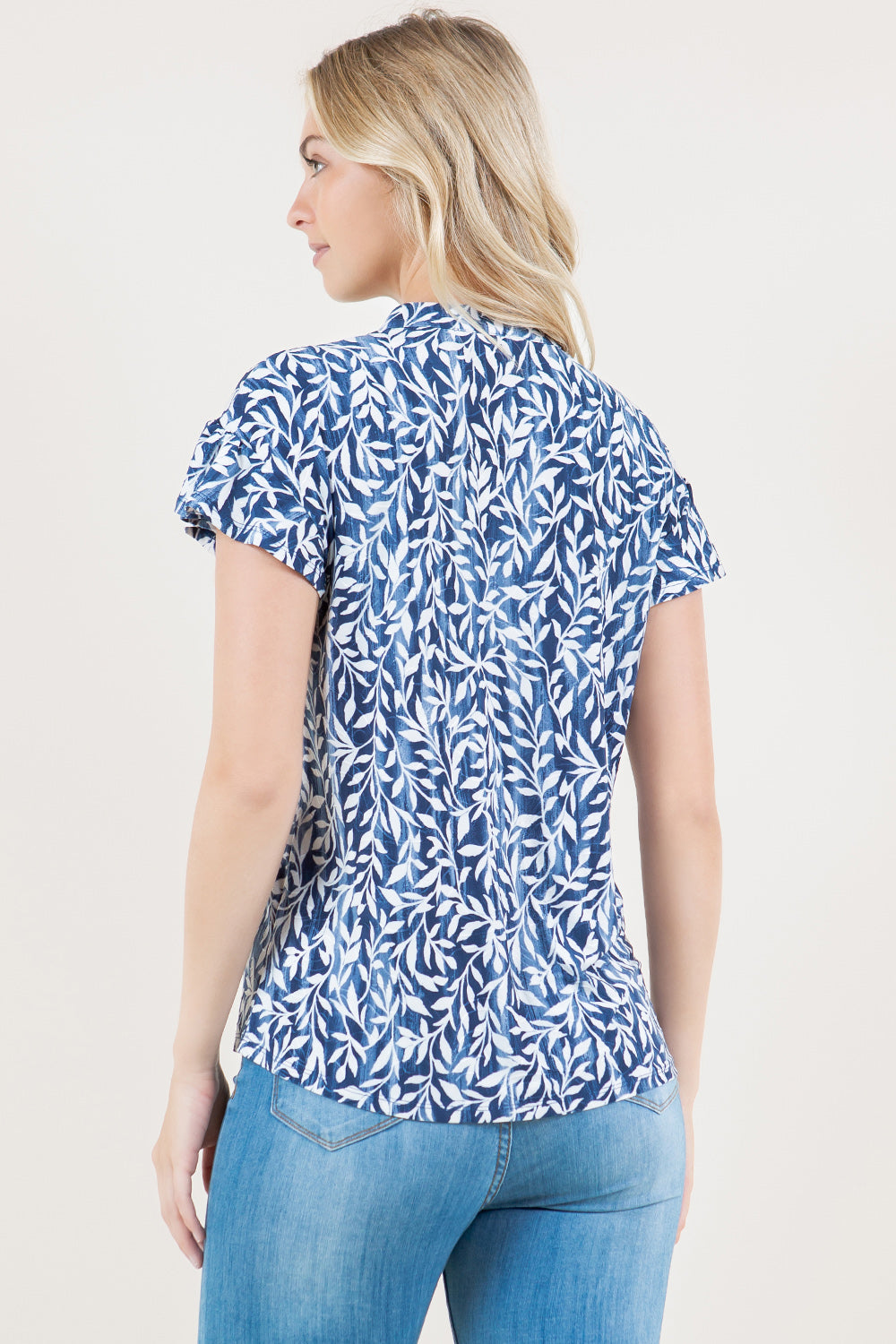 S/SLV STANDING COLLAR RUFFLE SHIRT