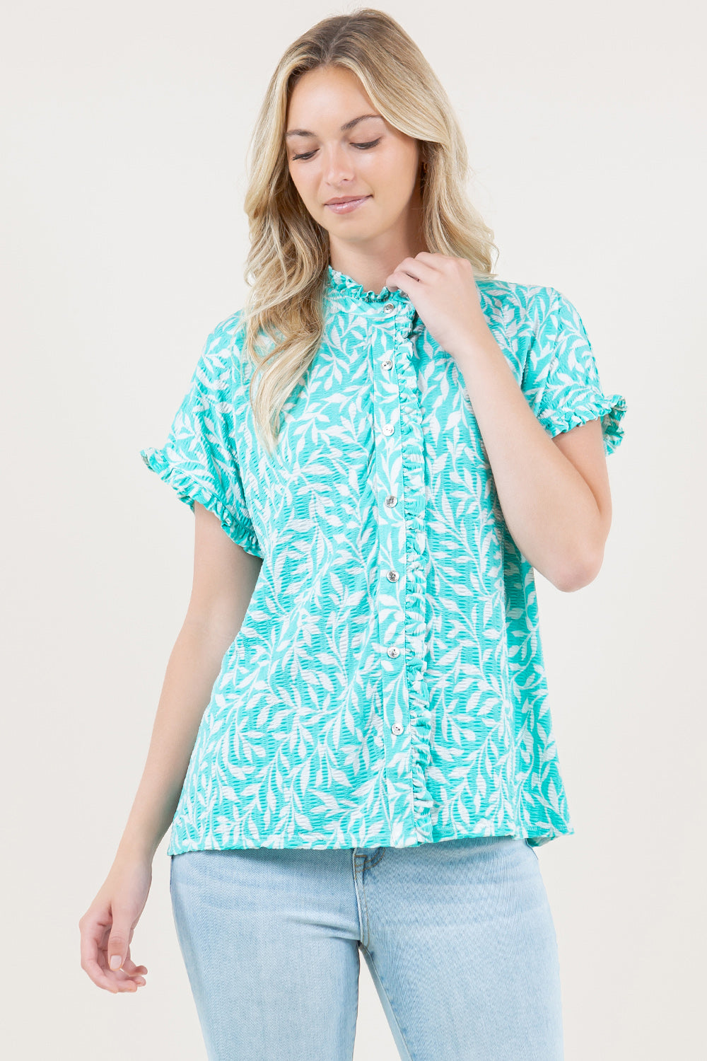 SHORT SLEEVE MINI RUFFLED EDGE SHIRT