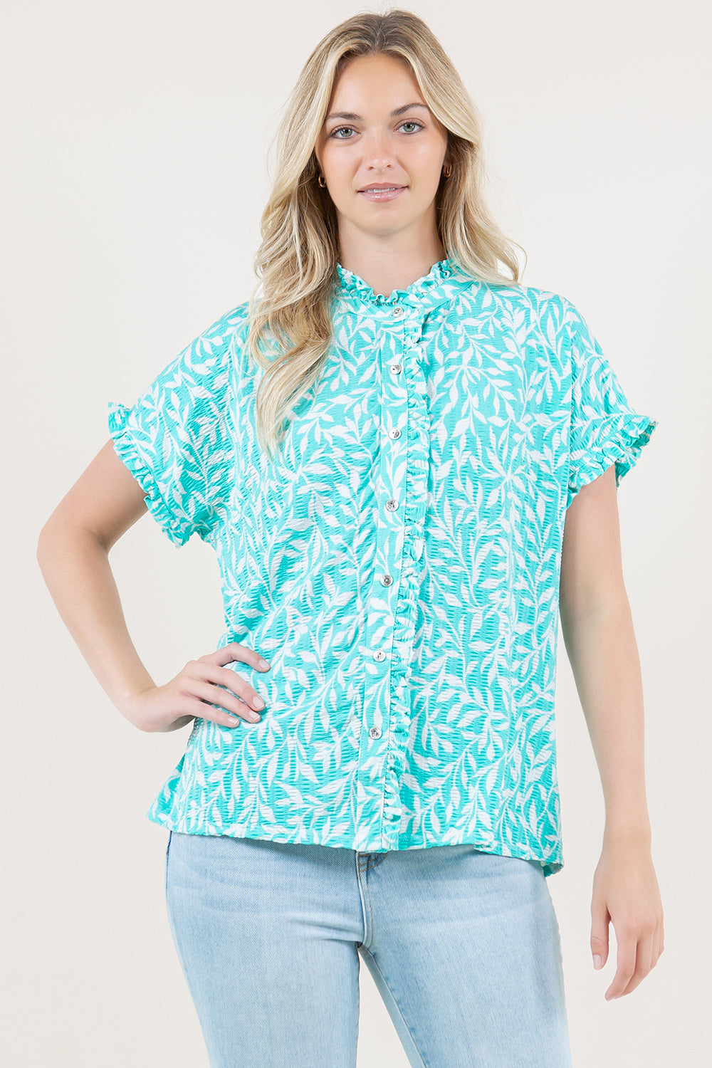 SHORT SLEEVE MINI RUFFLED EDGE SHIRT