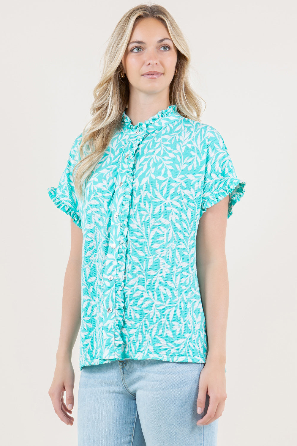 SHORT SLEEVE MINI RUFFLED EDGE SHIRT