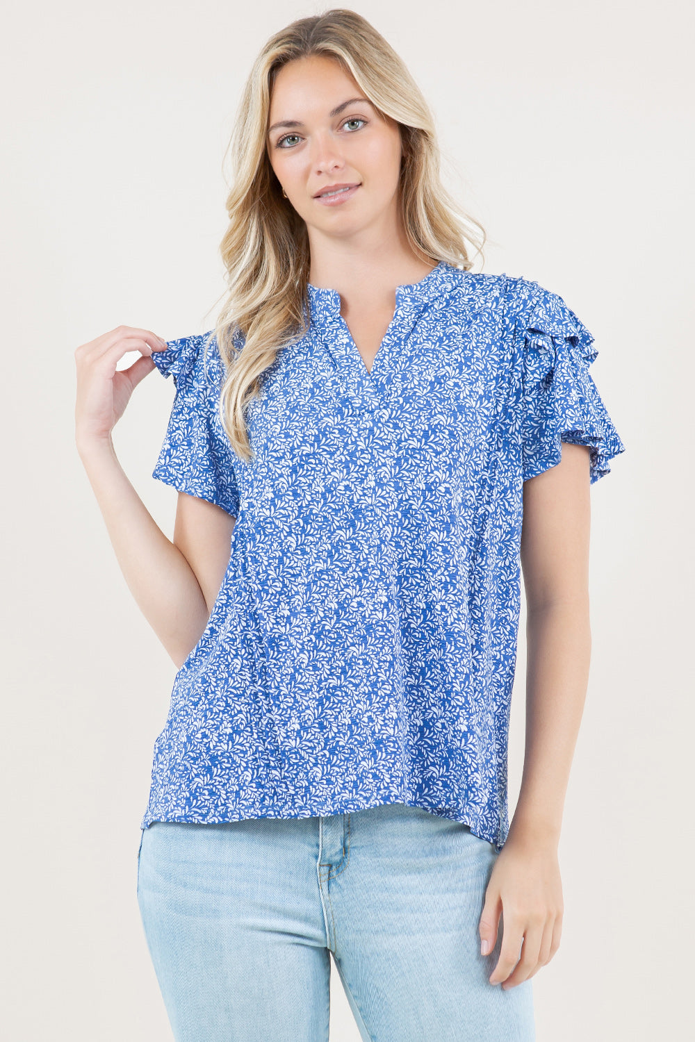 S/SLV HALF PLACKET MANDARIN COLLAR POPOVER
