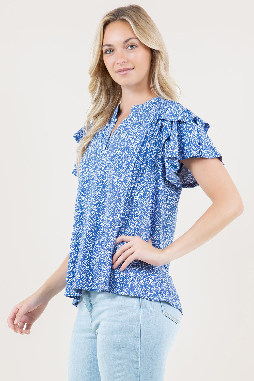 S/SLV HALF PLACKET MANDARIN COLLAR POPOVER