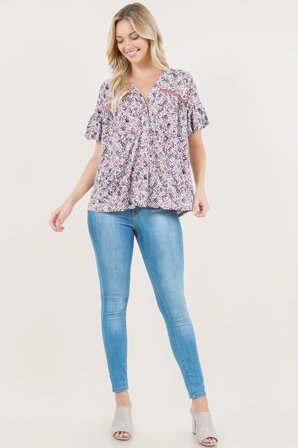 S/SLV BALLOON Y NECK SHIRT