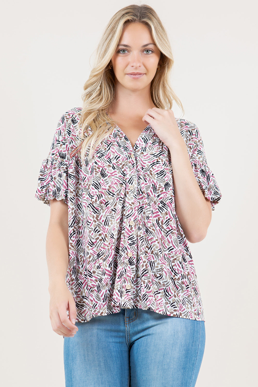 S/SLV BALLOON Y NECK SHIRT