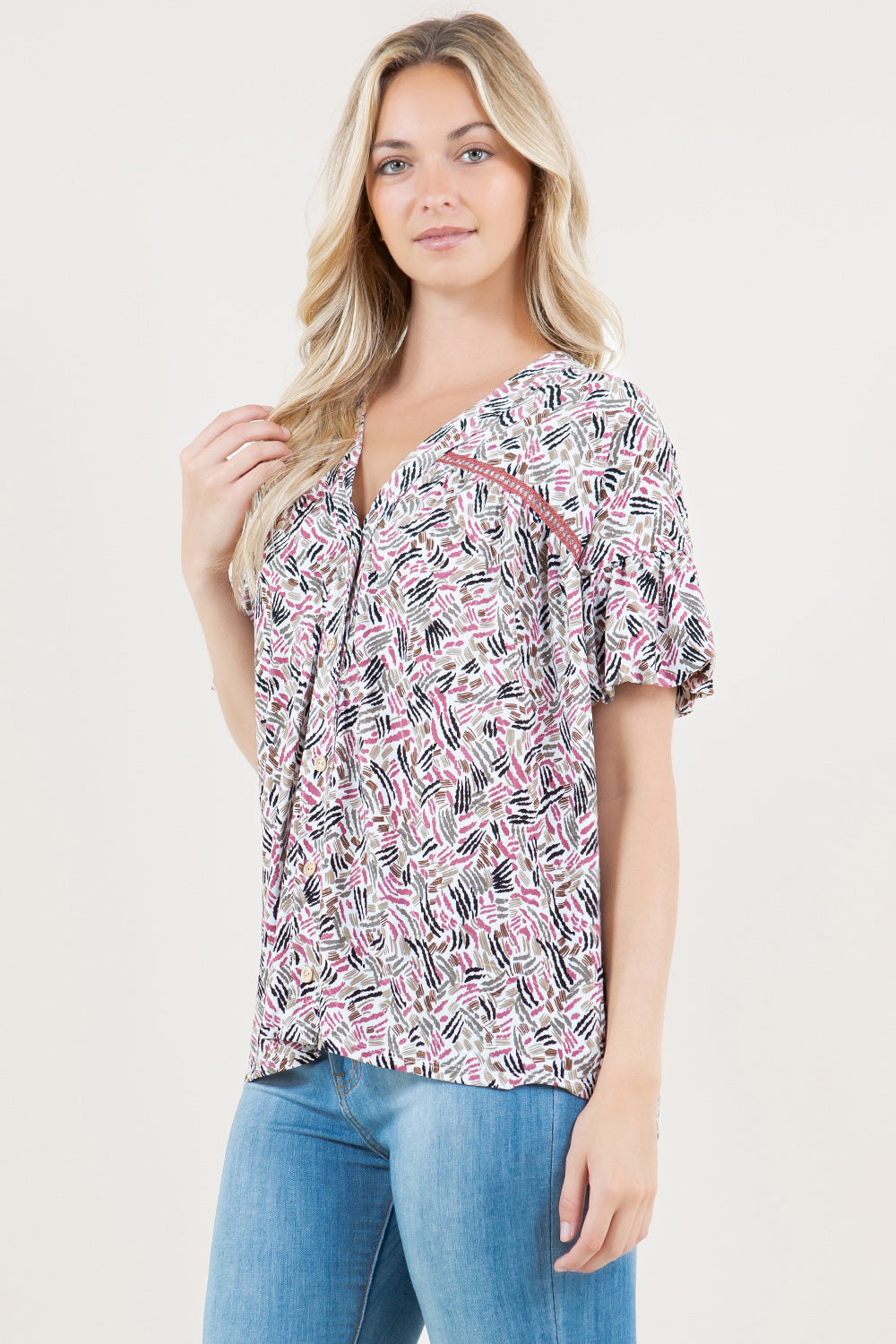 S/SLV BALLOON Y NECK SHIRT