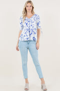 S/SLV TIED V NECK PLEAT FRONT TOP