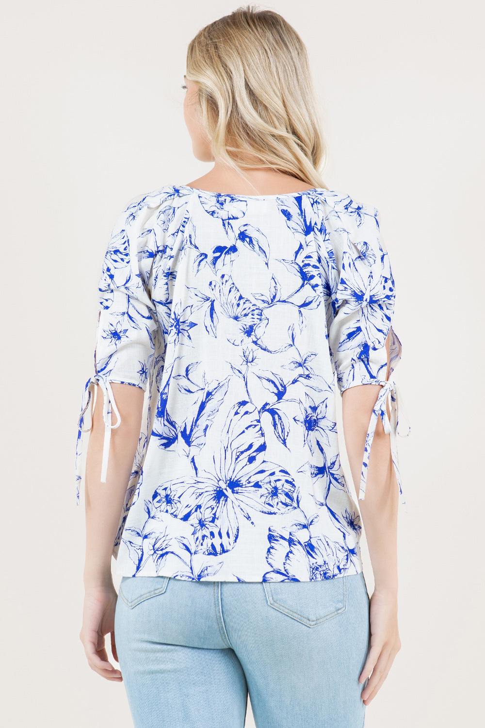 S/SLV TIED V NECK PLEAT FRONT TOP