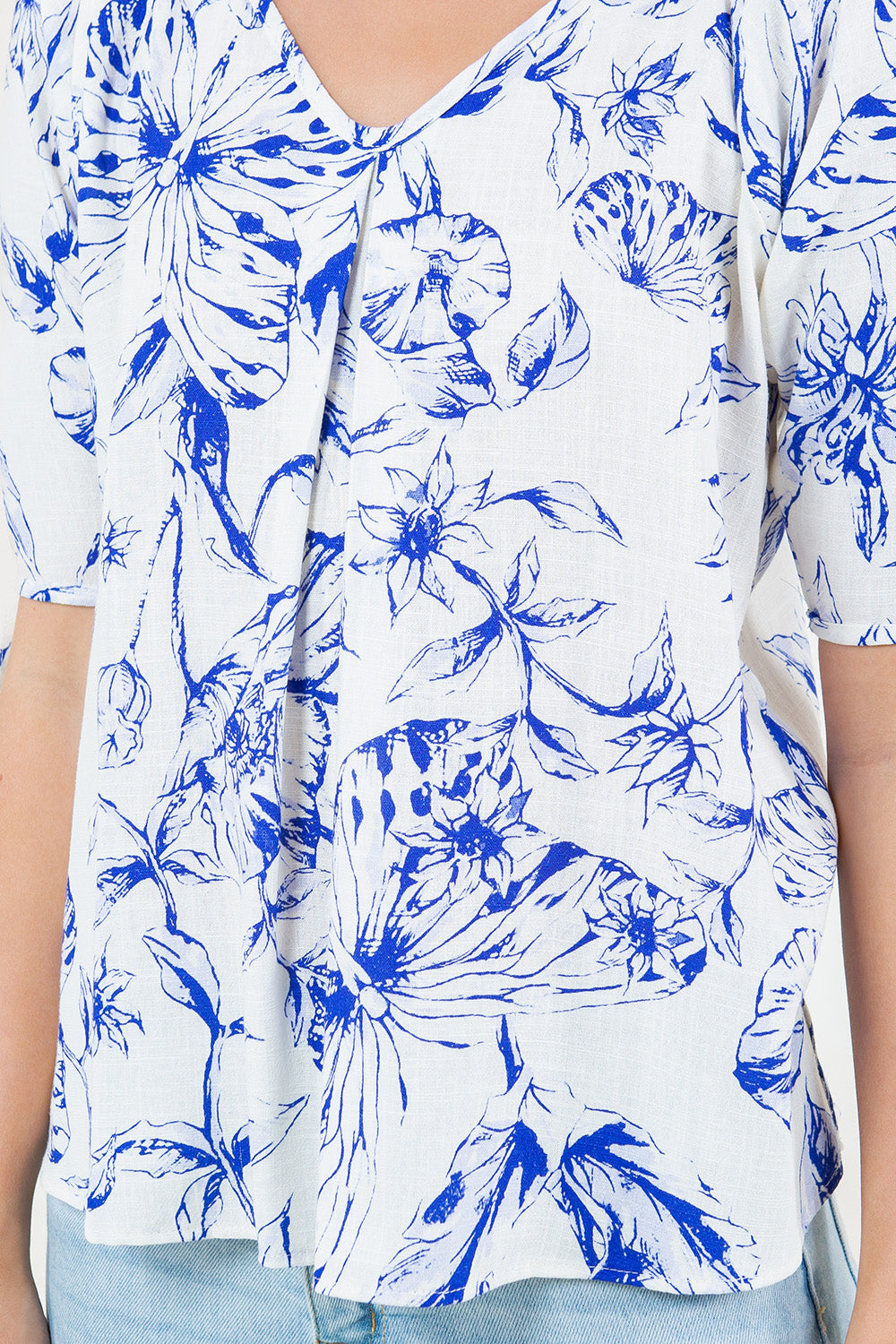 S/SLV TIED V NECK PLEAT FRONT TOP