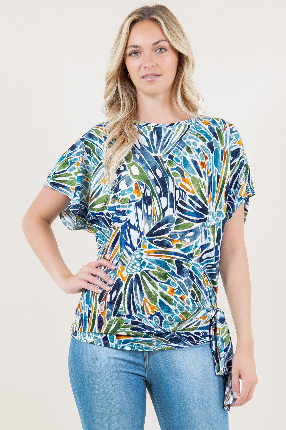 SHORT SLEEVE DOLMAN SIDE TIE TOP