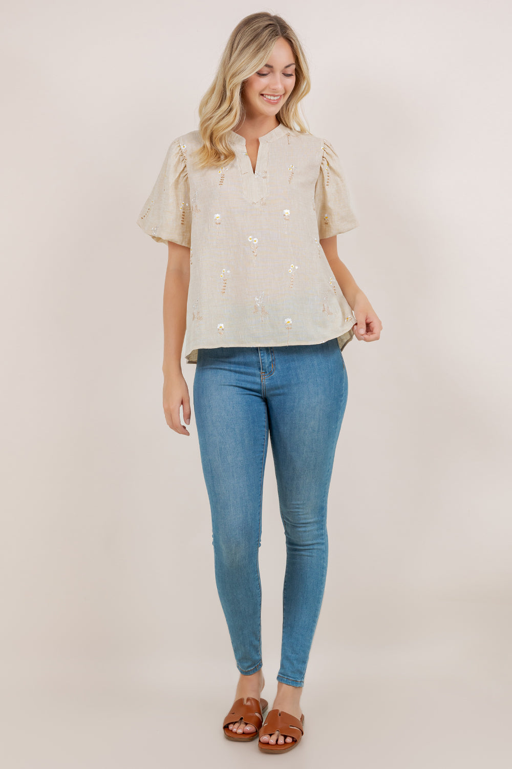 S/SLV PEASANT POPOVER TOP