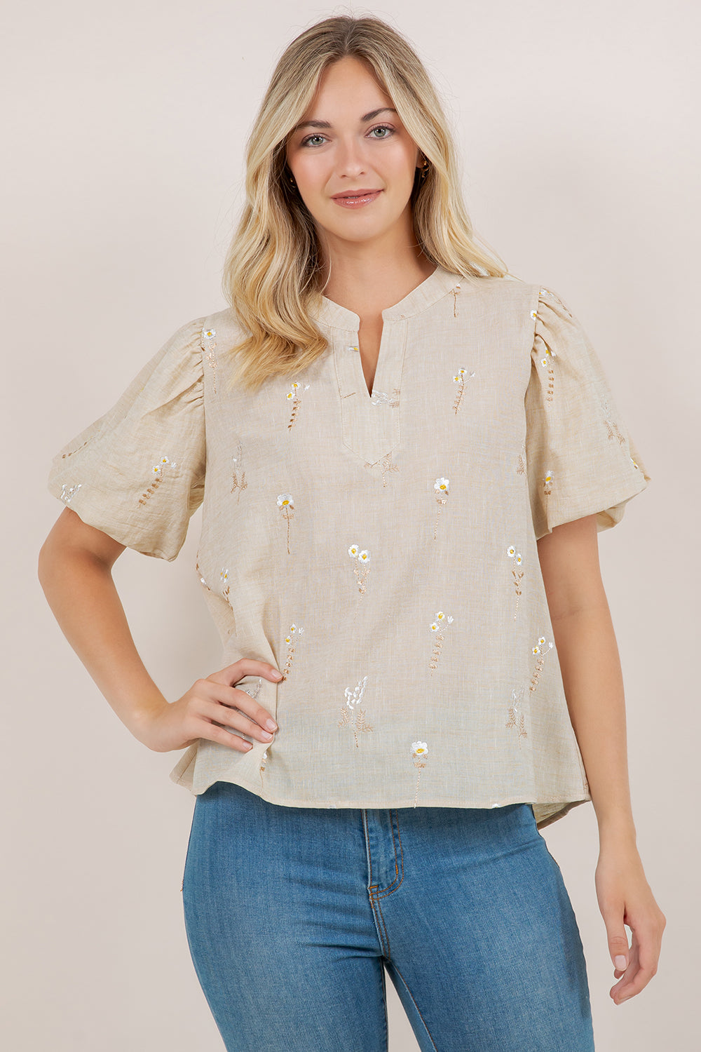 S/SLV PEASANT POPOVER TOP