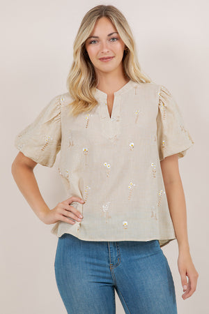 S/SLV PEASANT POPOVER TOP