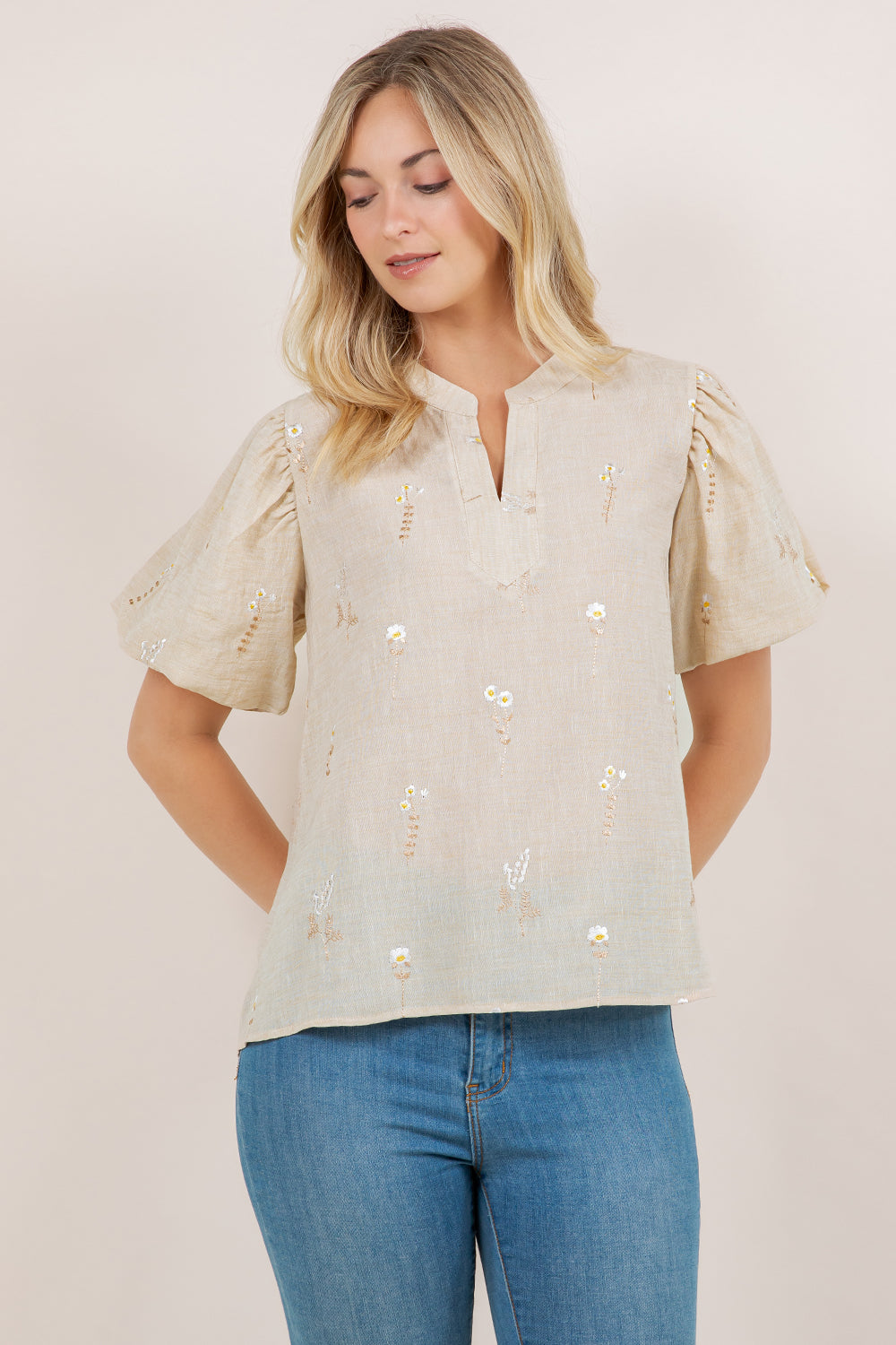 S/SLV PEASANT POPOVER TOP