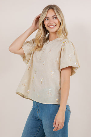 S/SLV PEASANT POPOVER TOP