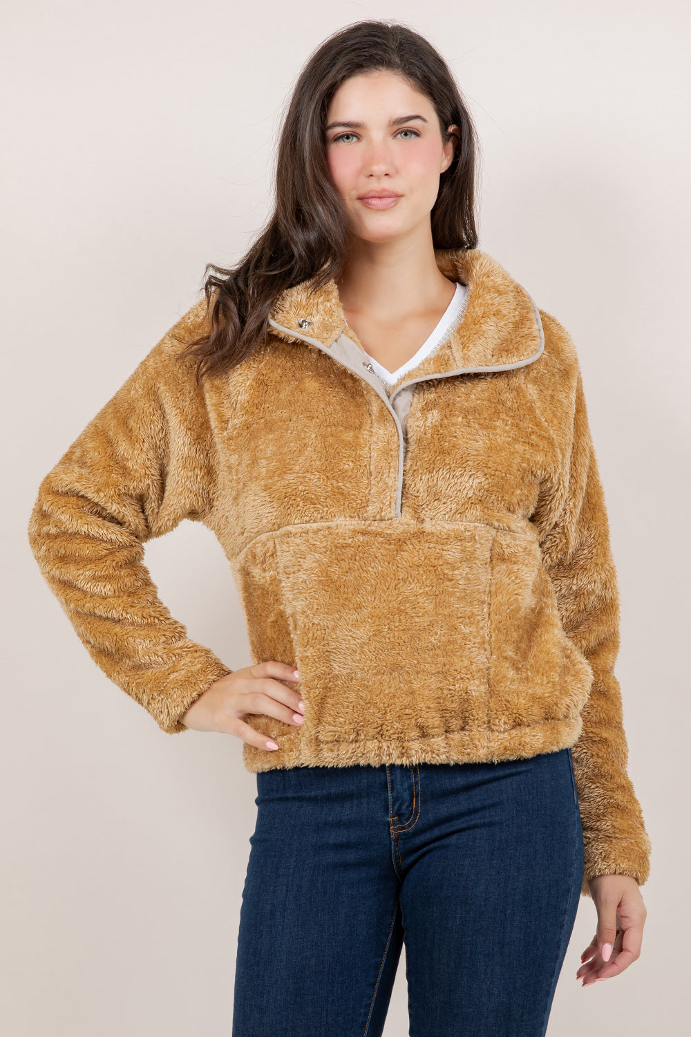 L/SLV RAGLAN SHERPA PULLOVER T12607-0285