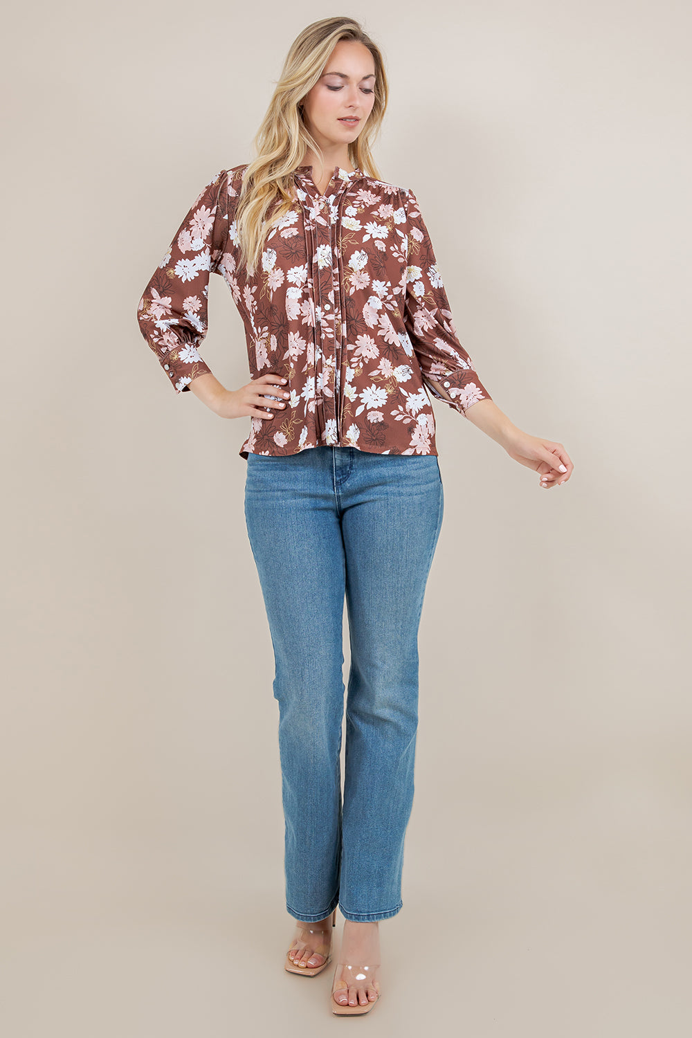 L/SLV PLEATED BUTTON UP BLOUSE T12640-2204069