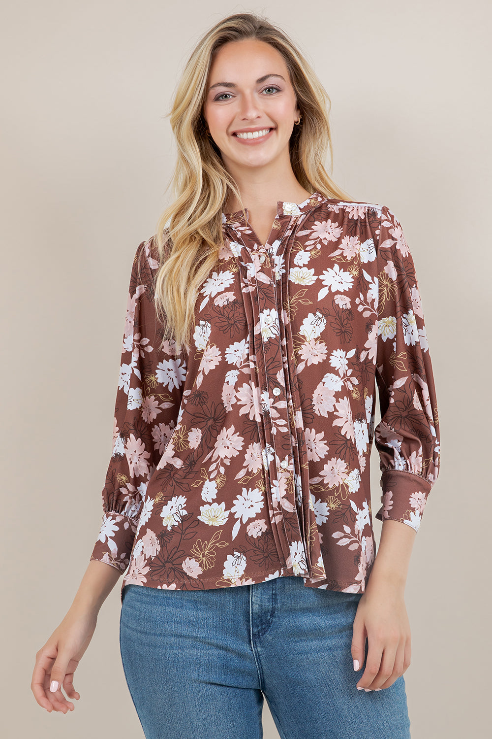 L/SLV PLEATED BUTTON UP BLOUSE T12640-2204069