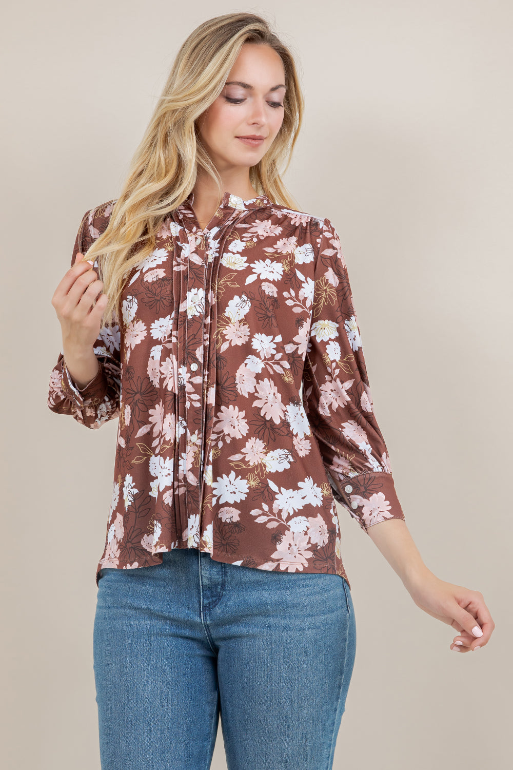L/SLV PLEATED BUTTON UP BLOUSE T12640-2204069