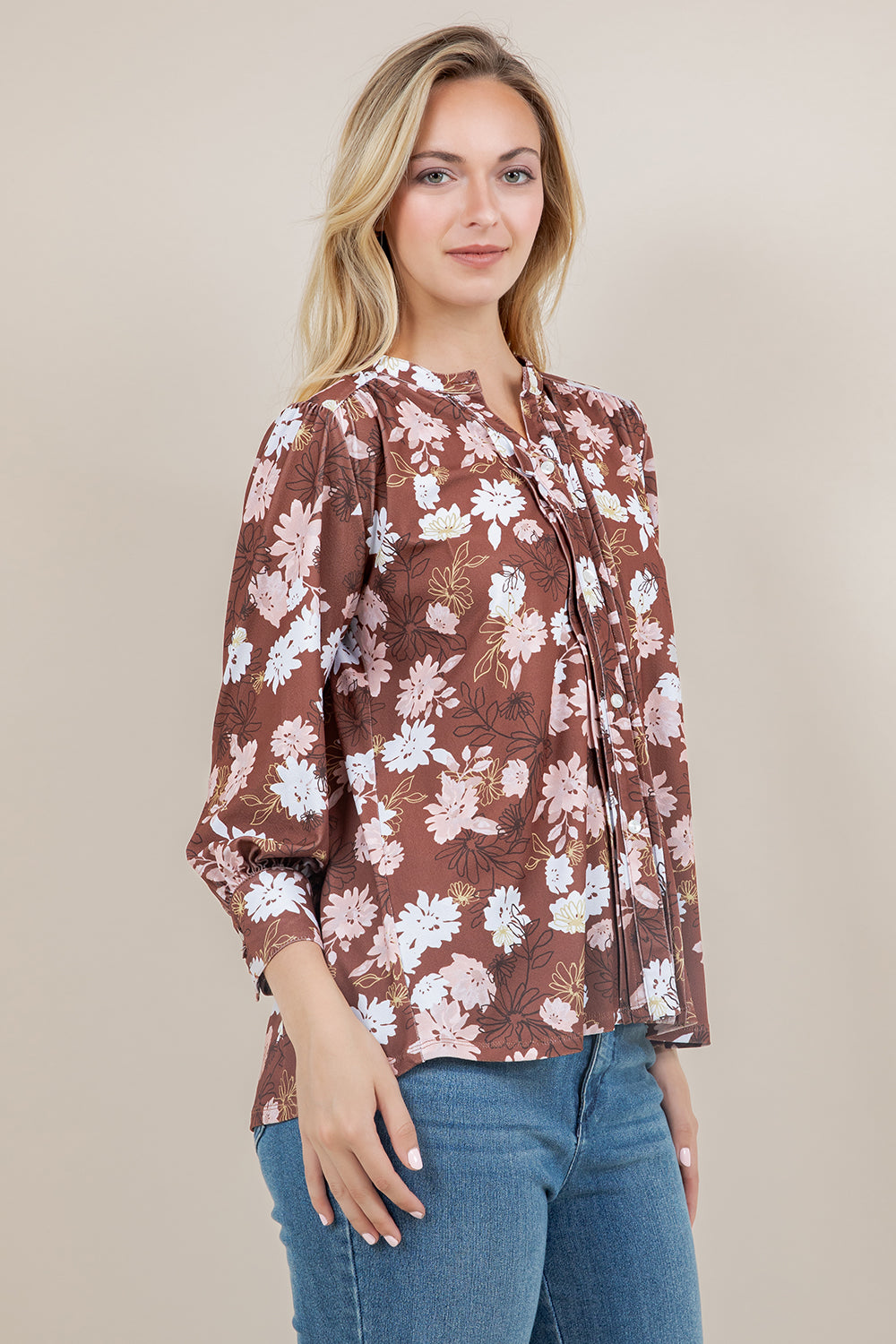 L/SLV PLEATED BUTTON UP BLOUSE T12640-2204069