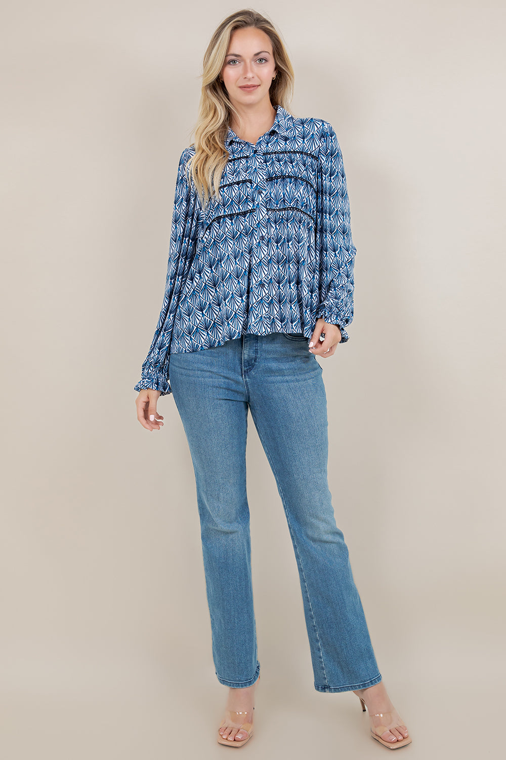 L/SLV 3 TIER PEASANT BLOUSE T12652-0804