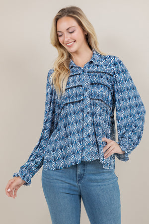 L/SLV 3 TIER PEASANT BLOUSE T12652-0804