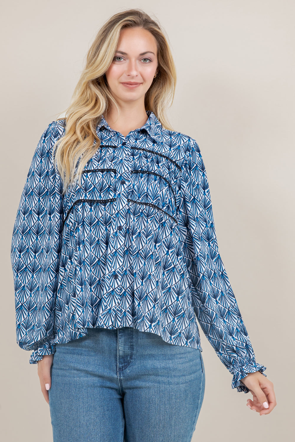 L/SLV 3 TIER PEASANT BLOUSE T12652-0804