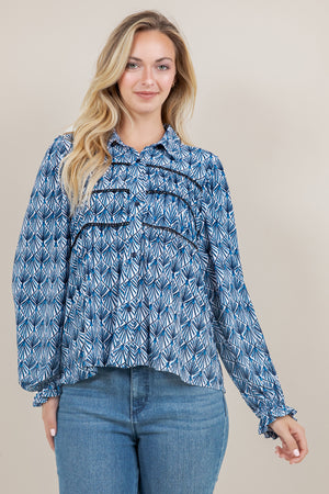L/SLV 3 TIER PEASANT BLOUSE T12652-0804
