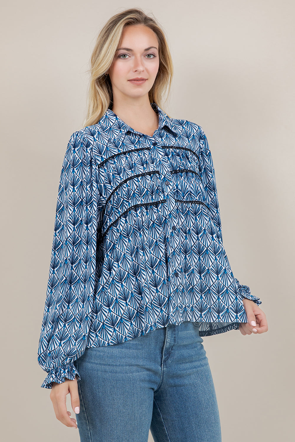L/SLV 3 TIER PEASANT BLOUSE T12652-0804