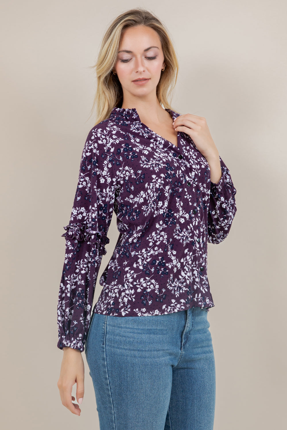 3/4 SLV RAGLAN RUFFLE BLOUSE T12656-A1437