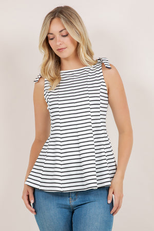 S/LESS BOW TIE PEPLUM TOP T12662-BLACKWHITESTRIPE