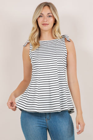 S/LESS BOW TIE PEPLUM TOP T12662-BLACKWHITESTRIPE