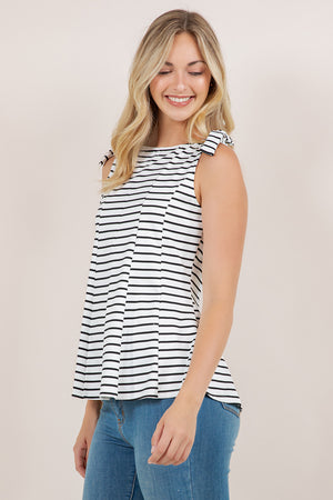 S/LESS BOW TIE PEPLUM TOP T12662-BLACKWHITESTRIPE