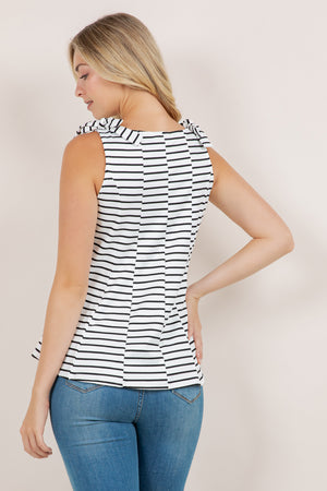 S/LESS BOW TIE PEPLUM TOP T12662-BLACKWHITESTRIPE